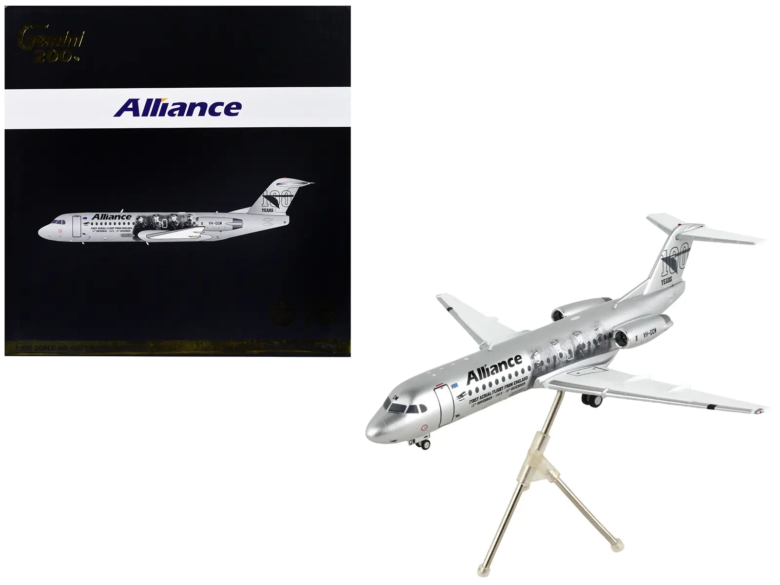 Fokker F70 Commercial Aircraft "Alliance Airlines" Silver Met 1/200 Diecast Model Airplane by GeminiJets