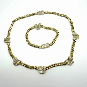 Set Cubano Mariposas con Circonias – Gargantilla 18” y Pulsera 7.5