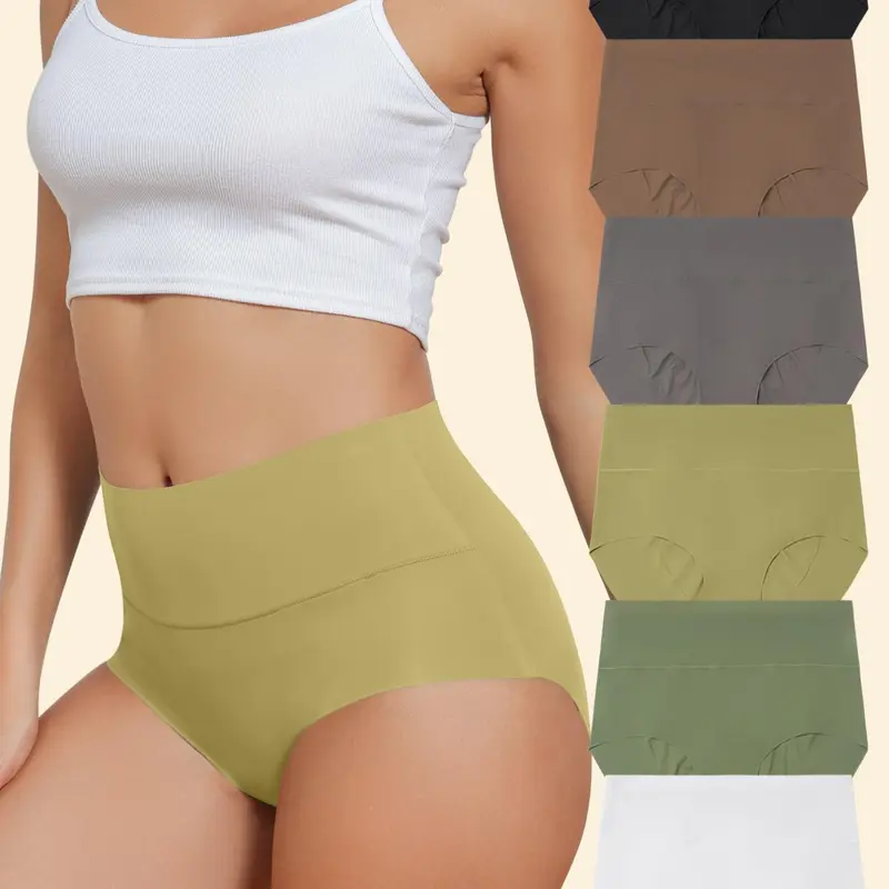 Women's Solid Seamless High Waist Panty, Breathable Comfortable Knicker for Daily Wear, Women's Underwear for All Seasons, High Waisted Underwear, High Rise Underwear