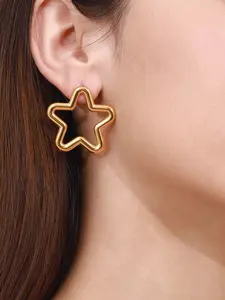 Geometric and Simple 18k Gold Stainless Steel Waterproof and Anti-Allergy Star Moon Earrings, Ladies' Party Jewelry Earrings