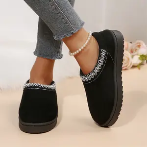 Women's Mini Snow Boots Fashionable Suede Slippers with Fleece Indoor Outdoor Shoes Perfect for Cold Days