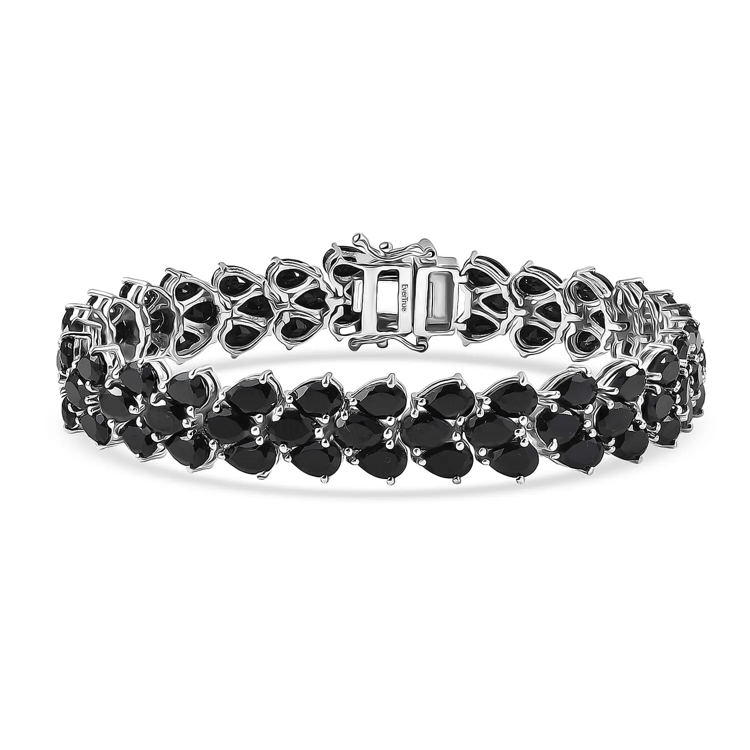 EverTrue Thai Black Spinel 44.50 ctw Midnight Noir Weave Bracelet in Platinum Bond (8.00 In)