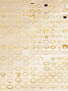 Elegant Vintage Design Rings Set, Geometric Floral Heart Rhinestone Pearl Look, Infinity Star Butterfly Wave Multilayered Bangle, Party Gift