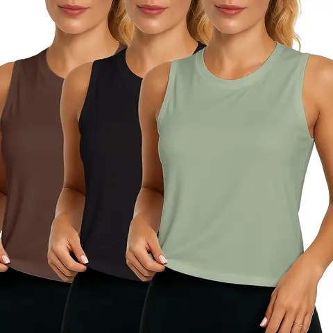 PURE CHAMP Women's 3-Pack Ice Silk Spandex Crew Neck Sleeveless Sports Tops - Lightweight, Breathable, 4-Way Stretch, Soft Drape, Relaxed Fit, Moisture Wicking, Quick Dry for Casual Wear & Yoga