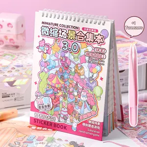 3D Miniature Scene Sticker Book Sticker Album, Includes 12 Cute Cartoon Stickers & 10 Scene Cards, DIY Decorative Stickers for Journaling & Diary Making