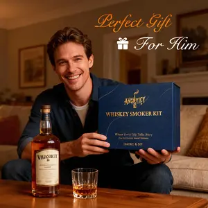 Drink smokerElectric Whiskey Smoker Kit with 0-60s Adjustable Timer, No Butane Needed, Cocktail Bourbon Drink Smoker Infuser Kit Smoke Whisky Set - 6 Wood Chips Flavors, Birthday Gifts for Men,Dad,Husband, Square