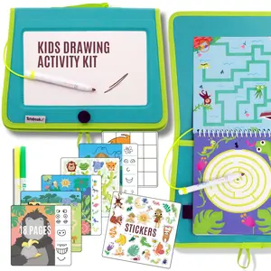 Totebook Kids Dry Erase Travel Activity Kit - Doodle Books, Sticker Sheet, Drawing Mazes, Reusable Stickers, Erasable Surface, Screen-Free Educational Arts & Crafts Toy for Ages 4-6, Kids Gifts
