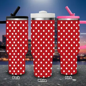 1 pc 40 oz red polka dot pattern tumbler with lid and straw, winter insulated travel mug, gift for women and men, ideal for Valentine’s Day, Easter, birthday gifts, iced/hot coffee cup