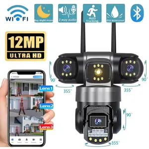 360° 3-lens Outdoor Camera, Wireless Surveillance Camera, Auto-tracking & Human Detection 1080P Full-color Night Vision Camera, Easy Setup for Farm/Shop/Garage, Safety