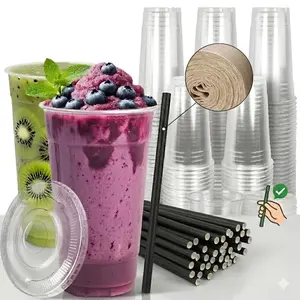 50 Sets 32oz Transparent Plastic Cups with Lids and Straws Disposable Iced Coffee protein shake Cups Perfect for Parties and Coffee Events Lightweight PET Material Leak-proof Lid U-shaped Design l for to Go Coffee Cup