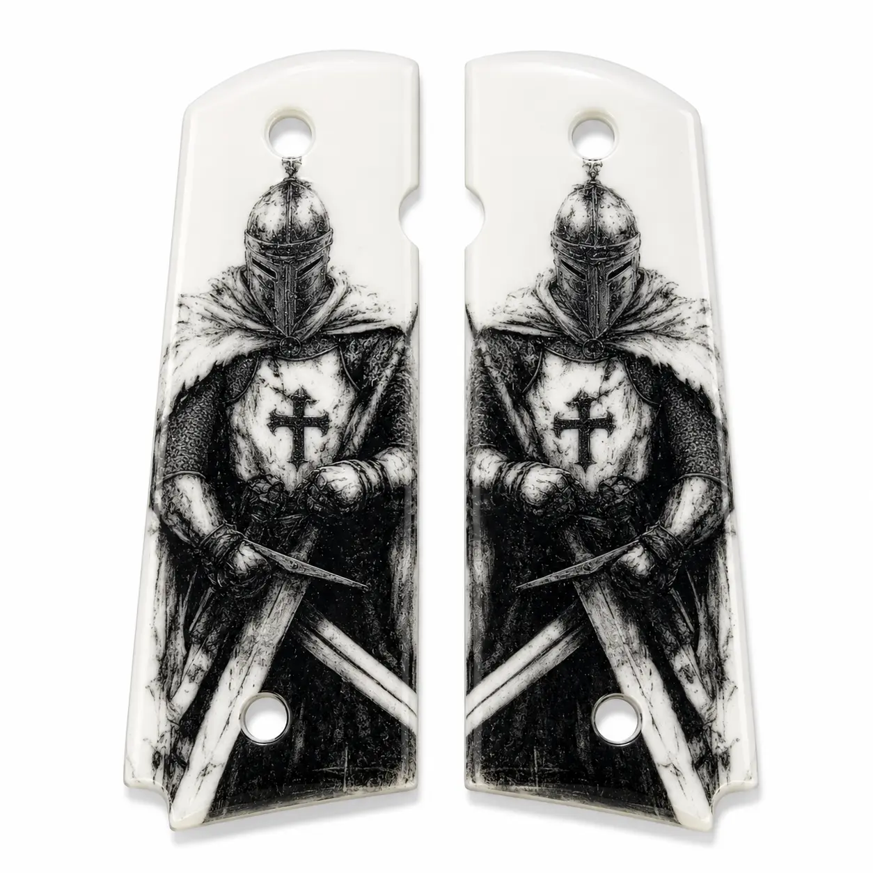 1911 Full Size Panels– White Acrylic Custom Panels with Medieval Crusader Knight Printed Artwork