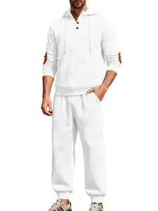 Two-piece men's textured Knit Fitted Thick drawstring hoodie and elastic belt sweatpants, regular style casual long-sleeved hoodie and pants, suitable for autumn and winter wear, men's daily wear Hooded Sweatshirt Set