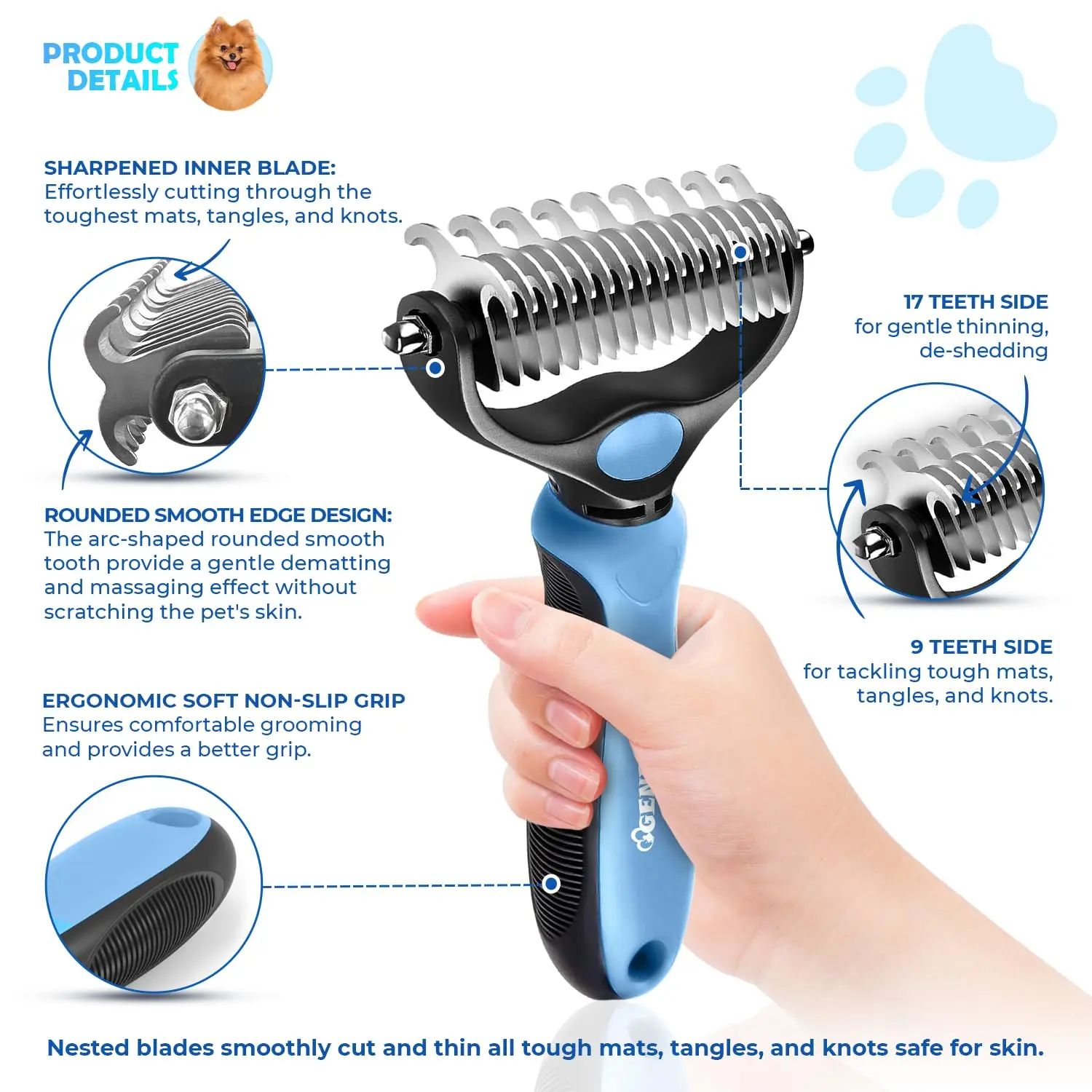 Specialized Hair Removal Comb for Cats and Dogs, Featuring Wide Double-sided Stainless Steel Teeth, Used for Detangling, Removing Hair, Brushing, Thinning Hair, and Eliminating Pet Shedding, Knots, Hairballs, and Tangled Fur. stuff dogg