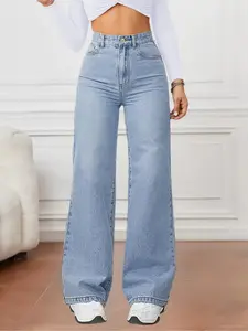 Women's Straight Leg Casual Loose Denim Jeans with Pockets, Fashion Versatile Comfortable Jeans, Perfect for Daily Wear and Travel