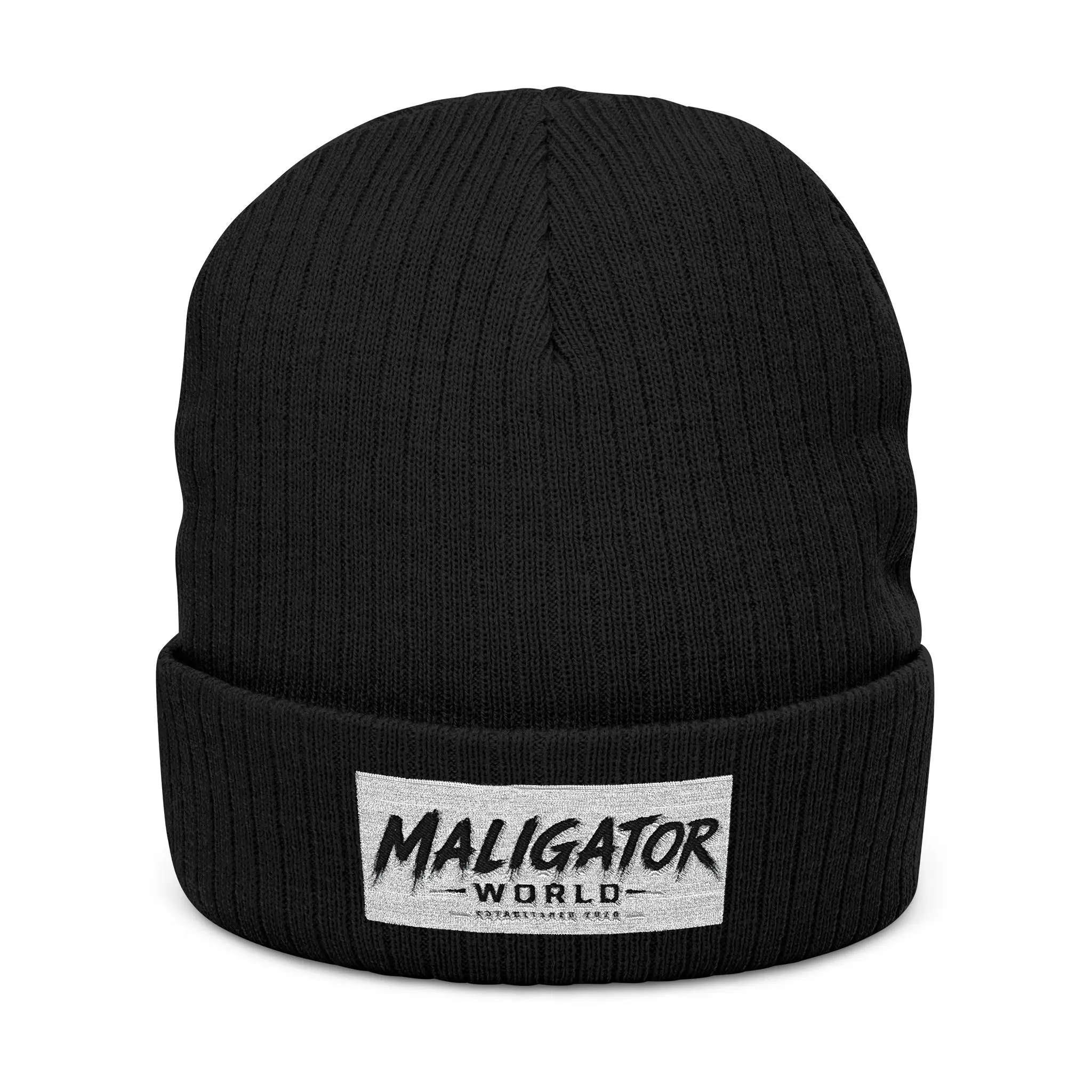 Embroidered Ribbed Beanie — 'Maligator World' Patch Knit Hat