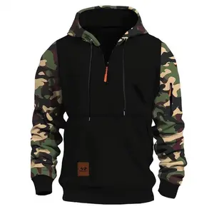 Stitching Hooded Men's Fashion Camouflage American Vintage Zipper Sweater