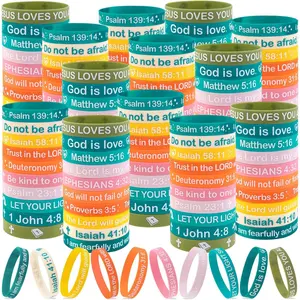 100 count Christian   Bracelets Bulk - Religious  Verse Boho Rubber Wristbands Gifts for Party Favor