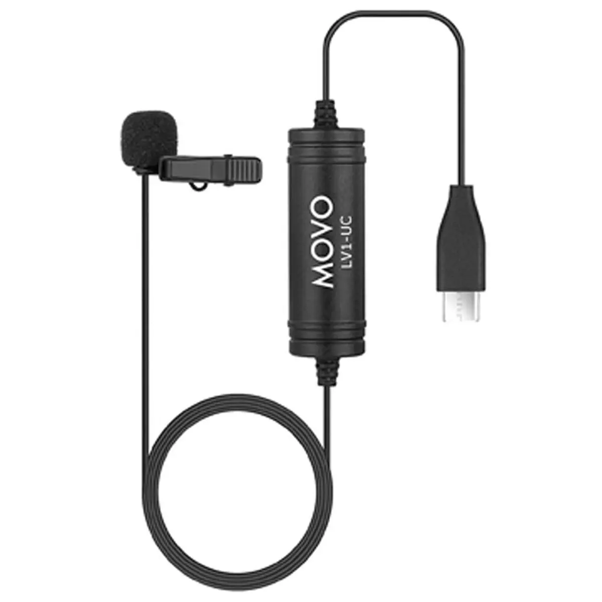 Movo Photo LV1-UC Compact Clip-On Omnidirectional Lavalier Microphone with USB Type-C Connector, Cable, Android Compatibility for High-Quality Audio Recording, Durable
