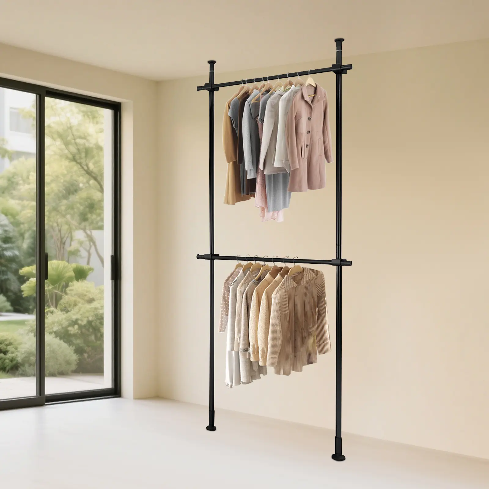 Carbon Steel Freestanding Floor-to-Ceiling Laundry Drying Rack - 1* Unit, Height Adjust Yes (43.3-120in), 220.46lb Capacity for Clothes/Plants, Home Organizer Storage Rack, 1* Floor Ceiling Laundry Drying Rack