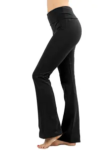 Yoga Pants Flare Leg Cotton Stretch Leggings - Fold Over Waist high