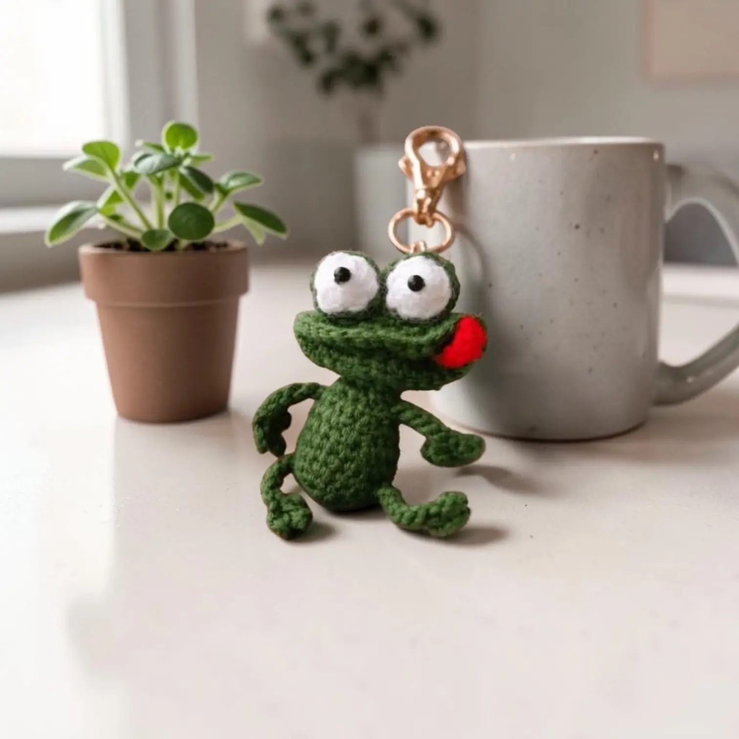Handmade Crochet Frog Keychain – Cute Yarn Bag Charm Key Holder Unique Design Versatile Use Handmade Craftsmanship Perfect Gift