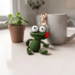 Handmade Crochet Frog Keychain – Cute Yarn Bag Charm Key Holder Unique Design Versatile Use Handmade Craftsmanship Perfect Gift