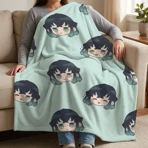 Anime Demon Slayer Muichiro Tokito Blanket, Flannel Material, Breathable & Ultra-Warm, Perfect for Bedroom/outdoor Use
