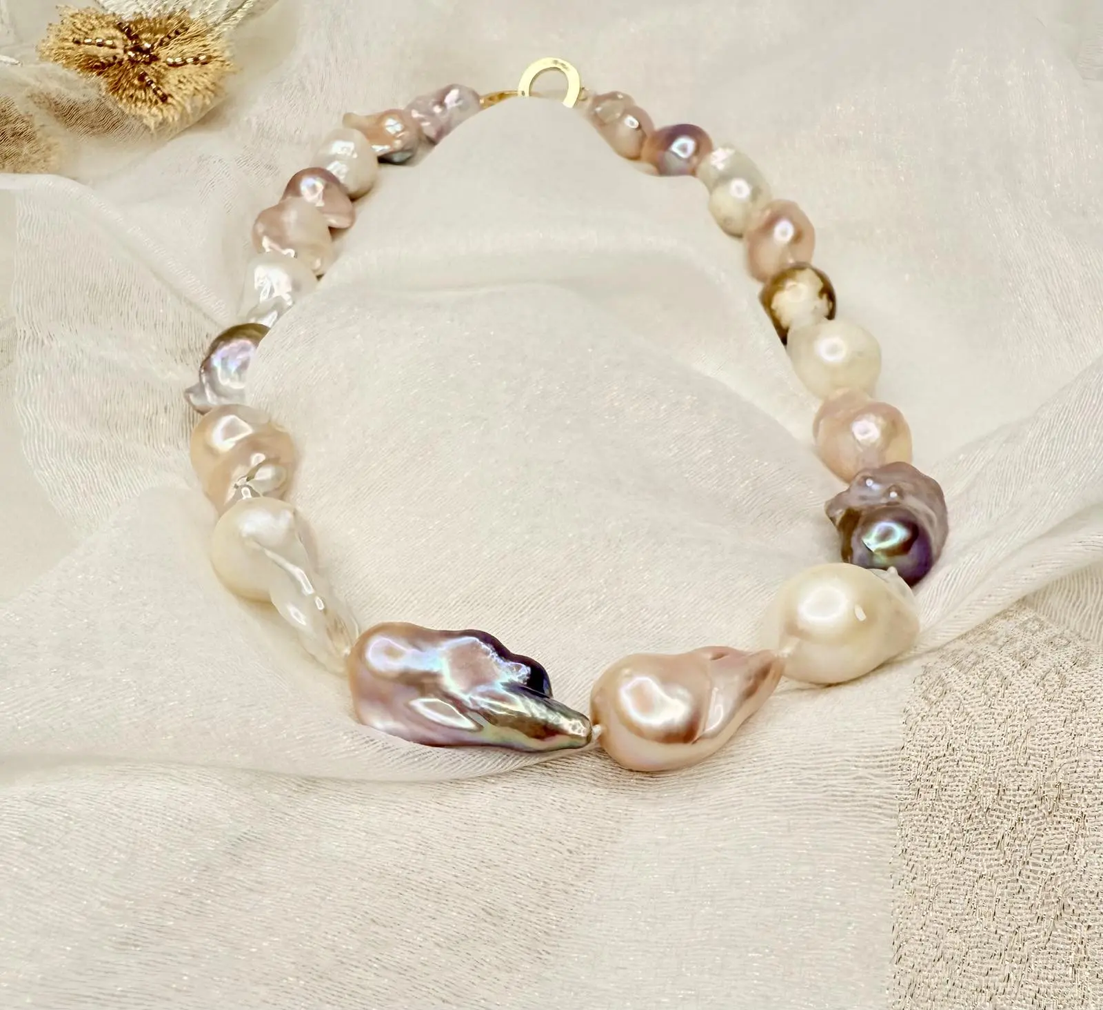 Baroque Freshwater Pearl Necklace in Natural Colors, 58cm Extra-Large Pearls for Adults with Gold-Plated Toggle Clasp, Freshwater Pearls