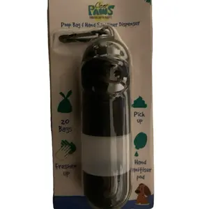 Clever Paws Poop Bag & Hand Sanitizer Dispenser with Clip Includes 20 Bags Refillable Hand Disinfectant Pod for Pet Owners