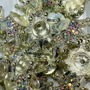 Bead crown with rhinestones (large), silver, 4 pcs for beadable pens DIY