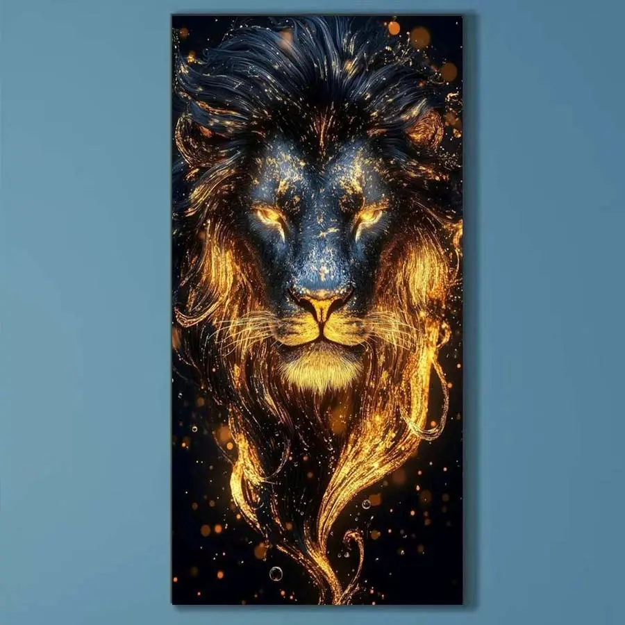 5D DIY Full Drill Round Diamond Painting - Diamond Painting Kit Lion Head Mosaic Canvas DIY Wall Art, Home Wall Decoration