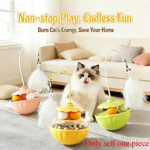 Interactive Cat Tumbler Treat Dispenser, 4-In-1 Teasing Design with Automatic Rolling Ball & Feeder, Ideal for Boredom Breaks