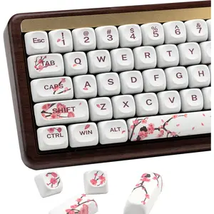 XVX MOA Profile Cherry Blossom PBT Keycaps, 140-Key Dye-Sub Keycaps for ANSI/ISO Layout (Compatible with Cherry MX Switches & GK61/68/87/96/104/108, Includes 6.25u Spacebar)