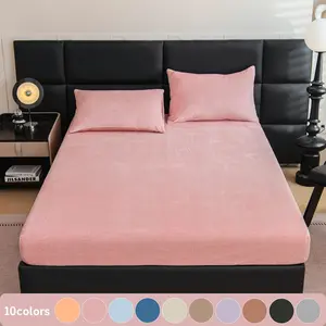 2/3-Piece Solid Color Fitted Sheet & Pillowcase Set – Includes 1 Deep Pocket Fitted Sheet + 2 Pillowcases (Pillows Not Included), Soft Noiseless Breathable & Stain-Resistant, Machine Washable, Ideal for Bedroom, Guest Room, Dorm, Soft Bedding Sheet