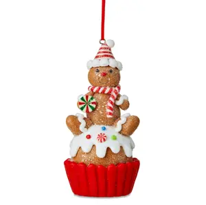 Holiday Time Clay Dough Gingerbread Man Cupcake Ornament, 4.5 in Christmas Tree