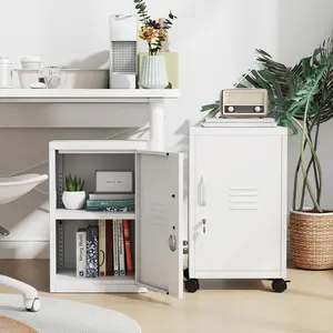 Under Desk Rolling File Cabinet with Lock, Vertical Metal Mobile Filing Storage with Wheels and Shelf – Letter/Legal Size Organizer for Home Office