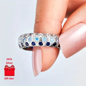 925 Silver Ring, Blue Round Ring, Elegant and Exquisite. Ladies' Rings, Fashion Rings, Gift Jewelry Boxes, Suitable for Birthday Gifts, Holiday Gifts, Valentine'S Day Gifts, and Meet and Greet Gifts. Daily Wear engagement ring nugget ring