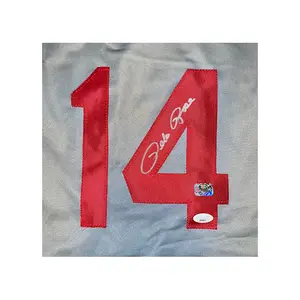 Pete Rose Autographed Cincinnati Gray Baseballs Stats Jersey JSA
