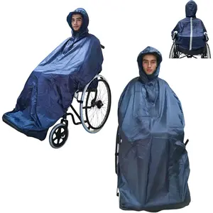 Wheelchair Poncho adult - Waterproof Rain Poncho for Men, Extra Long with Elastic Band Edge, Ideal for Wheelchair, Navy Color, Perfect Rain Cover & Scooter Cover