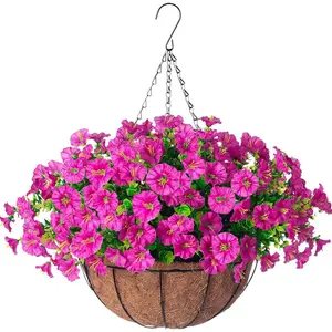 1 set of artificial hanging morning morning flower baskets, Hanging plant basket, 19.69-inch with coconut lining, DIY antioxidant artificial flowers, spring decoration, suitable for indoor and outdoor, balcony decoration