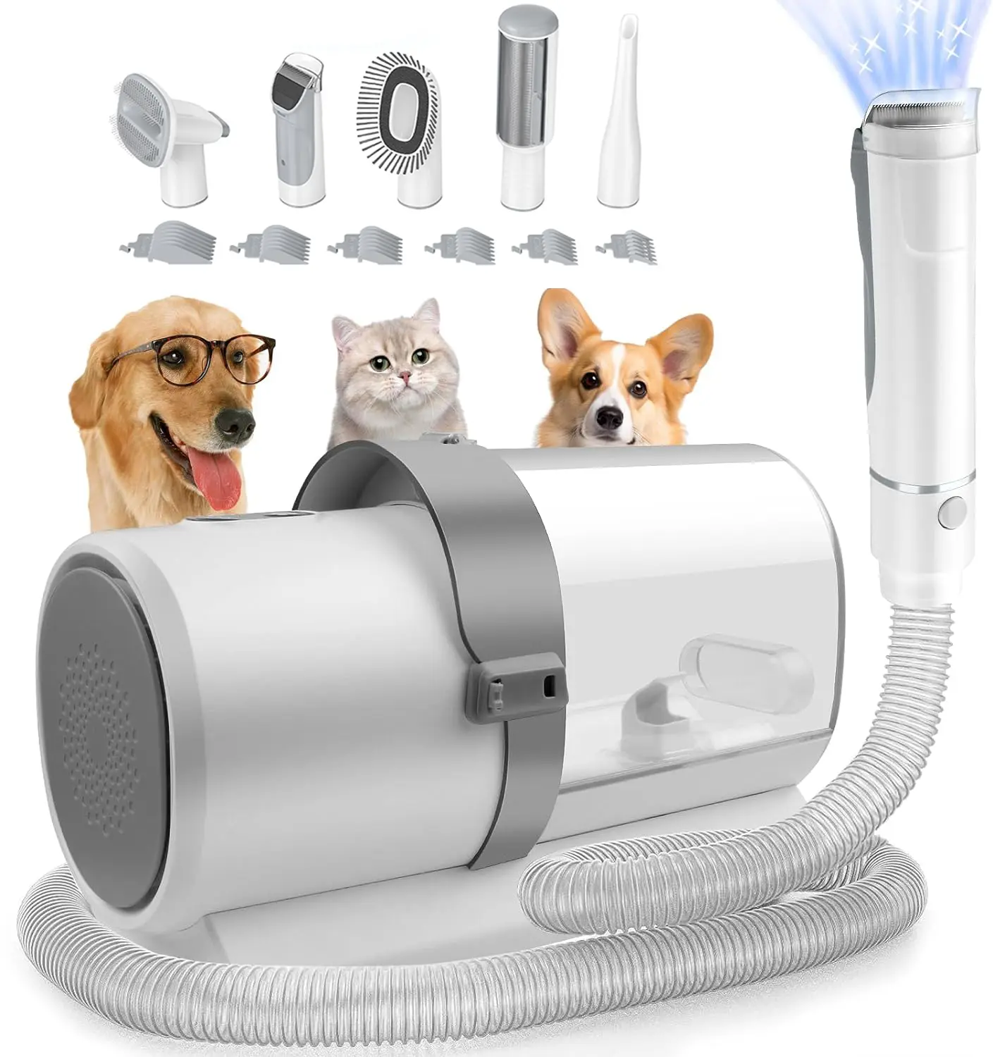 Pet Grooming Vacuum Kit 5-in-1 - Powerful Multifunctional Tool with 6 Guide Combs for Pet Shedding, Home Cleaning, and Fur Removal - Easy to Use and Clean, Ideal for Pet Owners and Homekeepers