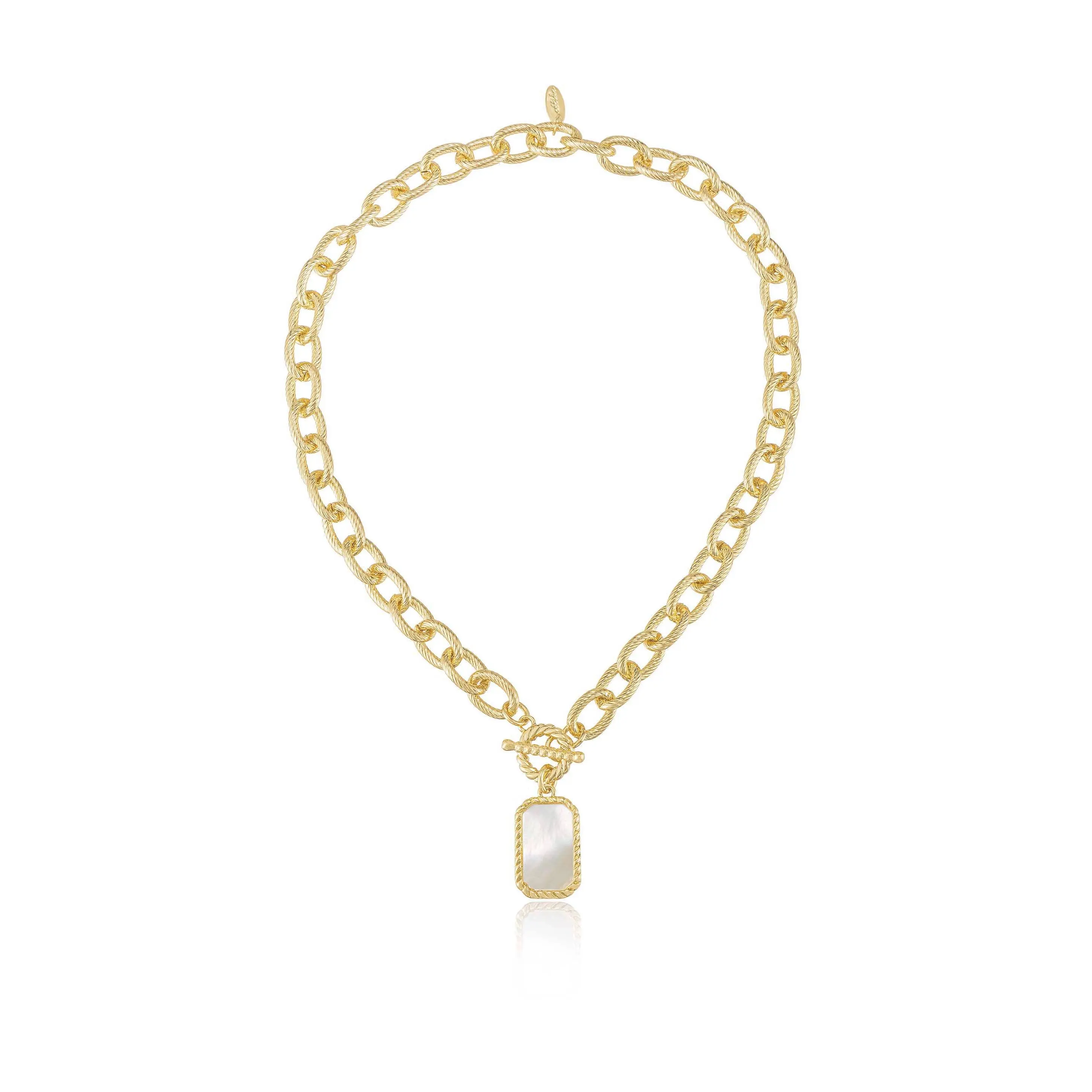 Ettika Chain Link and Mother of Pearl Pendant Necklace – 18k Gold Plated Necklace with Elegant Pendant, 17-Inch Length