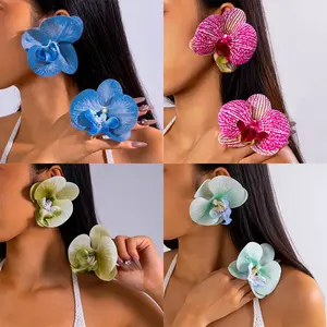 Girls Earrings Three-Dimensional Colorful Large Butterfly Orchid Earrings Fresh Atmosphere Simulation Flower Earrings for Women