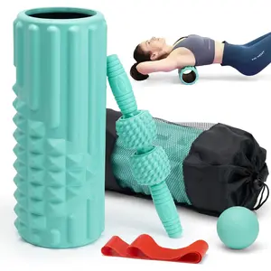 5 in 1  Roller Set, High Density Fitness Exercise  Roller for Deep Tissue  Massage, Massage Roller, Massage Ball, Resistance Band, for Whole (Tiffany Green)