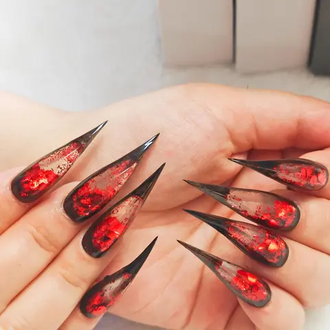 Jmnails Handcrafted Press On False Nail Kits - 10 Pcs Full 3D Claw Detail Acrylic Set, Pre-Glued Durable Adhesive, No Lifting Glossy Reusable for Going Out Birthday Party Looks