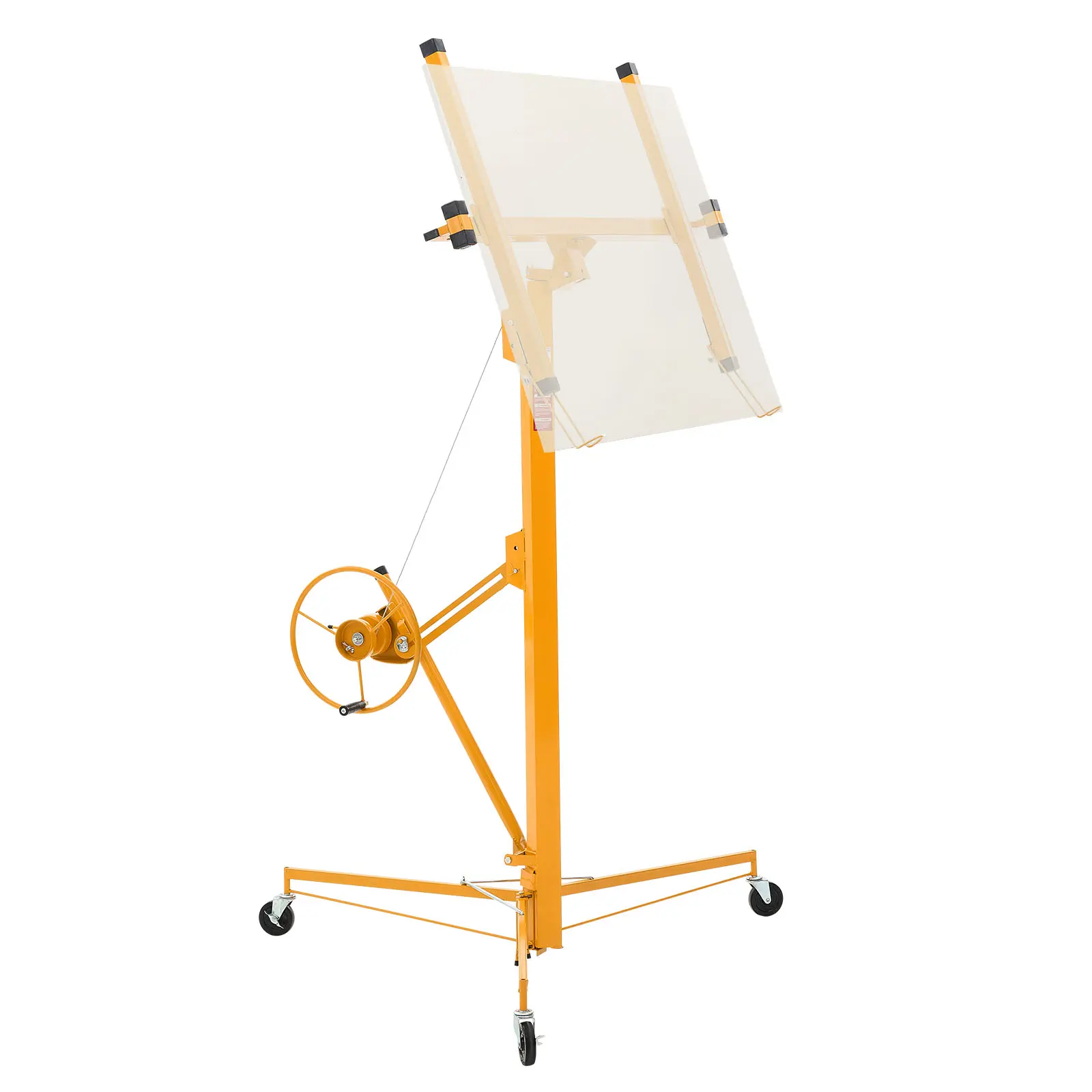【SummerFinds】VEVOR Carbon Steel Drywall Lift, Heavy Duty 16 ft Sheetrock Hoist with 68 kg Capacity, 49-115 inch Telescopic Arm, 60° Tilting, Non-Slip Lockable Wheels, Winch Handle for Sheetrock Panels DIY Installation (Yellow), 150Lb
