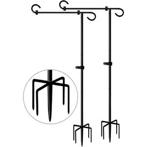 49 Inch Extra Tall Garden Flag Stand Holder Pole with 5 Prong Bases for 12 x 18 Outside Fall Yard Flags Decor, Matte Black & 2 Packs