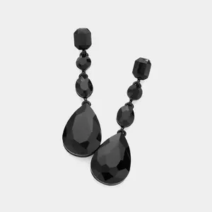 Black Multi Stone Drop Pageant Earrings  | Prom Earrings | 620421