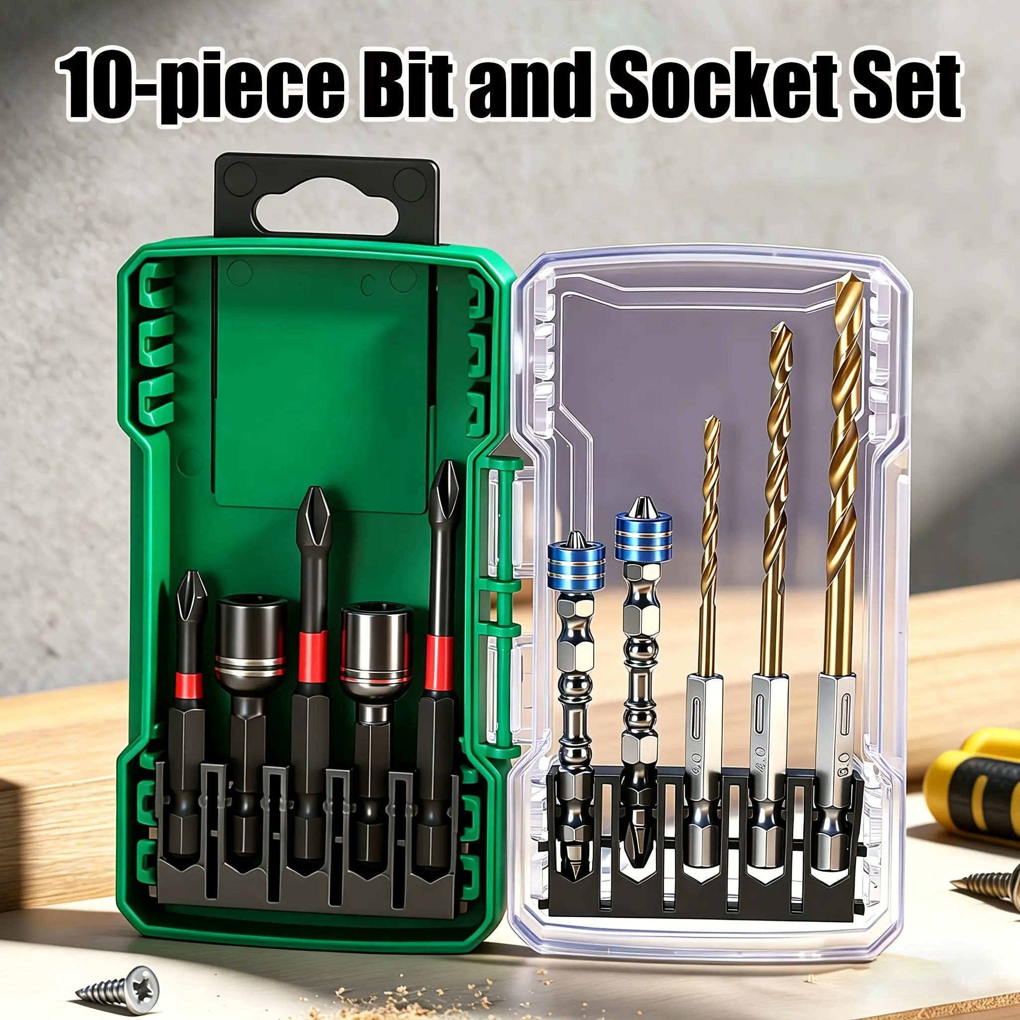Newshark 10-Piece Impact Drill Bit Set, Hex Shank Spiral Bits, Socket Set, Portable Electric Tool Accessories, Essential DIY Kit
