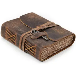 Vintage Leather Journal – 200 Handmade Vintage Deckle Edge Paper – Leather bound Journal For Women Men – Vintage Key Closure - Book of Shadows - Cappuccino Brown - 6X4 inches (A6)